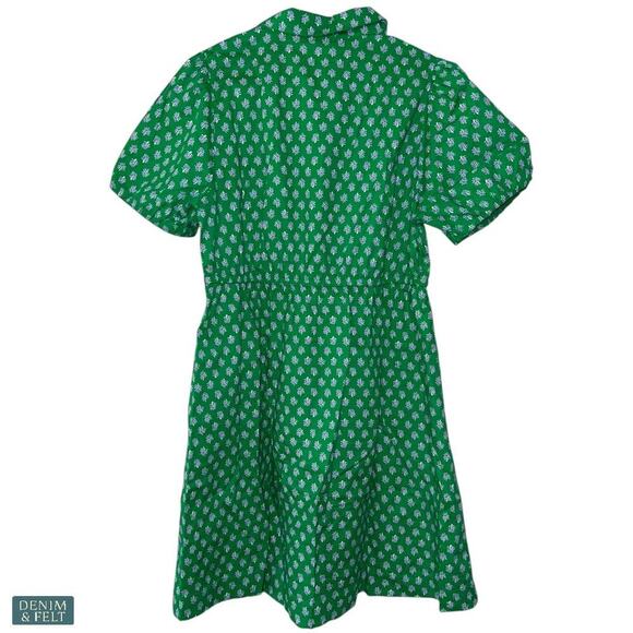 J.Crew Kelly Green Collared Short Sleeve Cotton Stretch Tie Waist Dress NEW - Picture 7 of 16